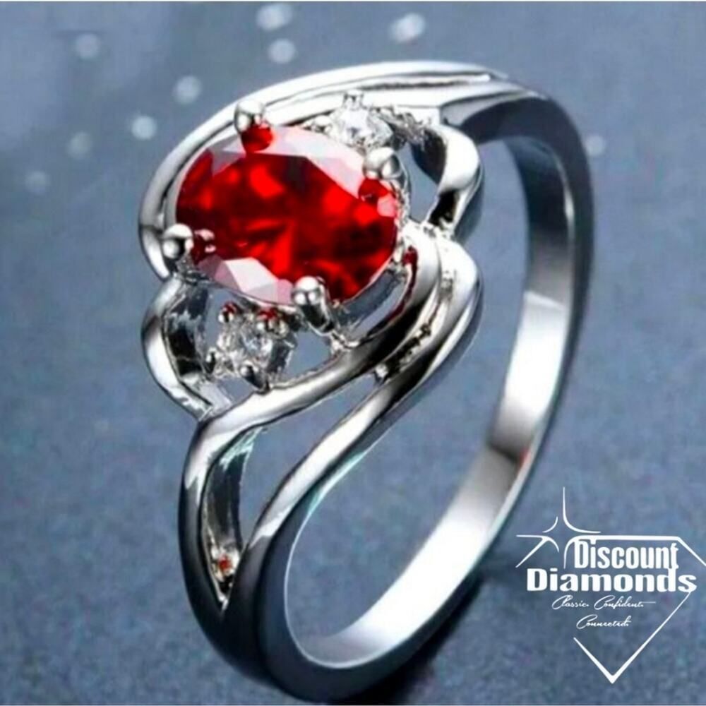 Oval Cut Ruby Cocktail Ring with Clear White Topaz on 925 Sterling Silver